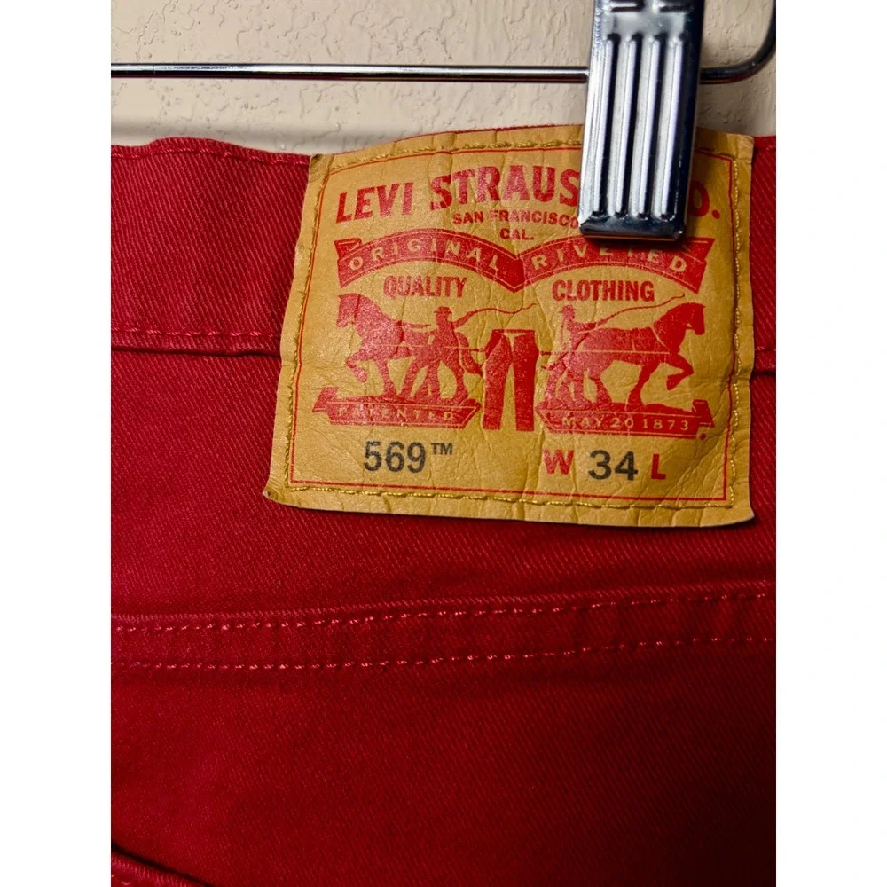 Levis 569 Loose Straight Red Denim Shorts Mens 34 Relaxed Fit Streetwear Skate